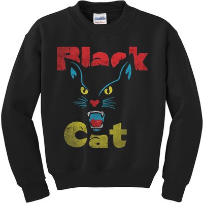 Retro Black Cat Retro Fireworks Vintage Halloween 70s Kids Sweatshirt