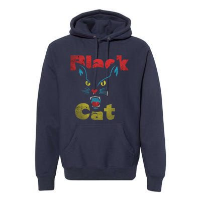 Retro Black Cat Retro Fireworks Vintage Halloween 70s Premium Hoodie