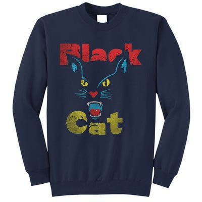 Retro Black Cat Retro Fireworks Vintage Halloween 70s Tall Sweatshirt