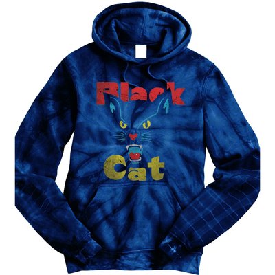 Retro Black Cat Retro Fireworks Vintage Halloween 70s Tie Dye Hoodie