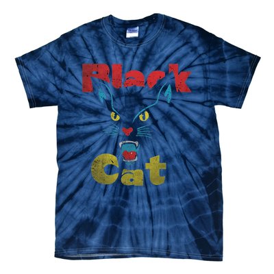 Retro Black Cat Retro Fireworks Vintage Halloween 70s Tie-Dye T-Shirt