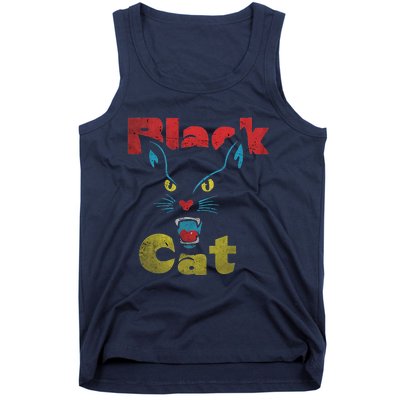 Retro Black Cat Retro Fireworks Vintage Halloween 70s Tank Top