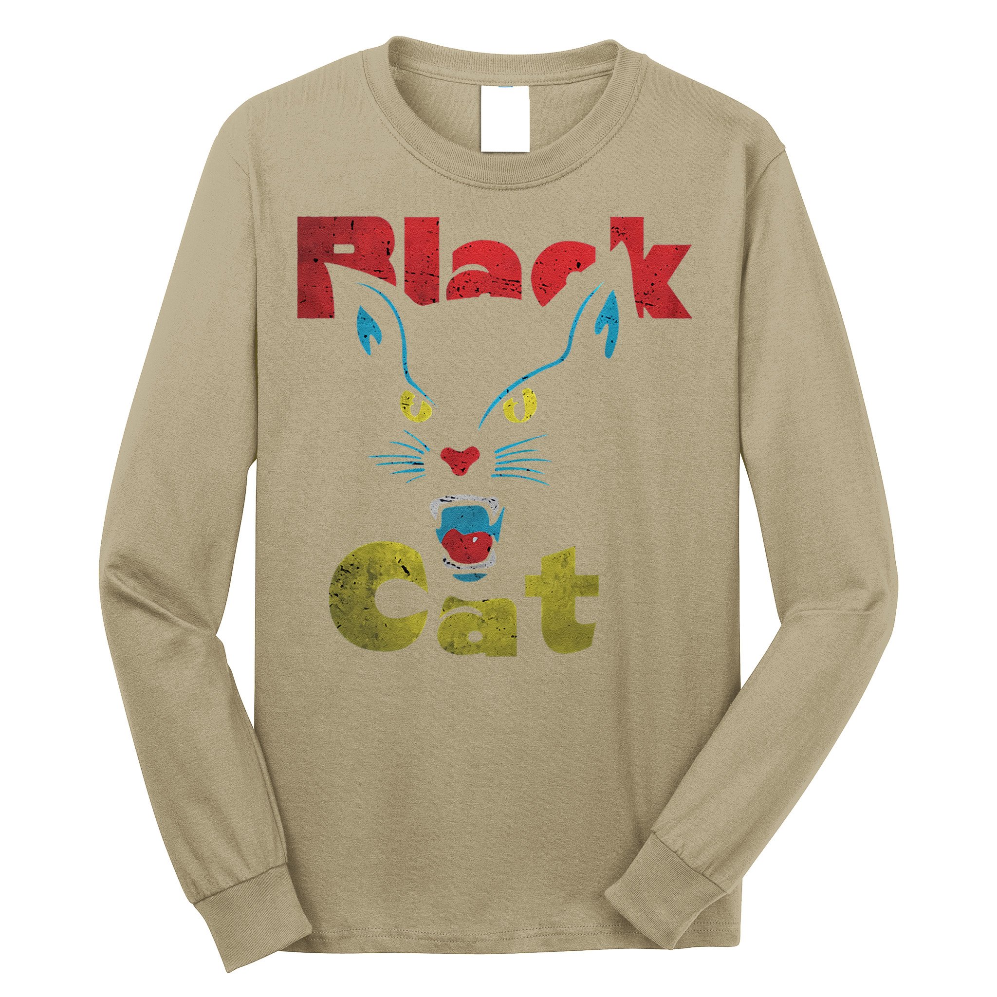 Retro Black Cat Retro Fireworks Vintage Halloween 70s Long Sleeve Shirt
