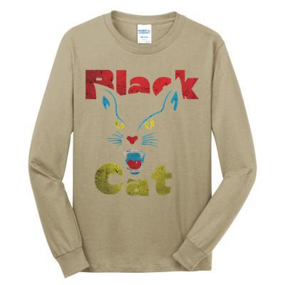 Retro Black Cat Retro Fireworks Vintage Halloween 70s Tall Long Sleeve T-Shirt