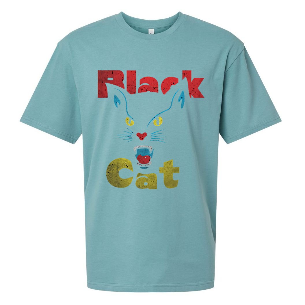Retro Black Cat Retro Fireworks Vintage Halloween 70s Sueded Cloud Jersey T-Shirt