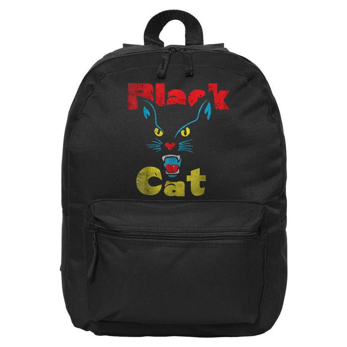 Retro Black Cat Retro Fireworks Vintage Halloween 70s 16 in Basic Backpack