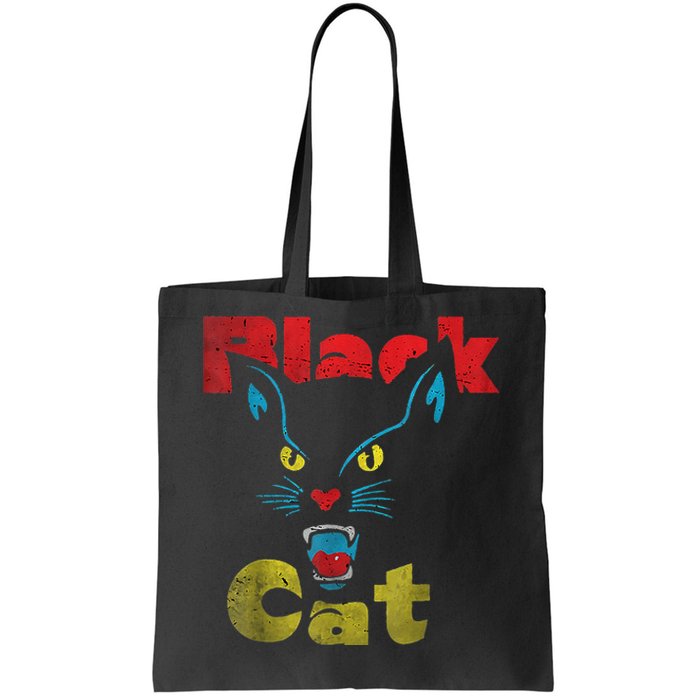 Retro Black Cat Retro Fireworks Vintage Halloween 70s Tote Bag