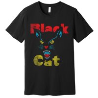 Retro Black Cat Retro Fireworks Vintage Halloween 70s Premium T-Shirt