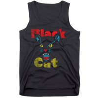 Retro Black Cat Retro Fireworks Vintage Halloween 70s Tank Top