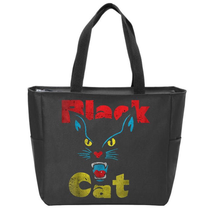 Retro Black Cat Retro Fireworks Vintage Halloween 70s Zip Tote Bag