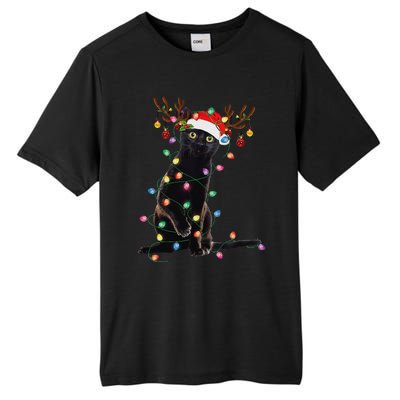 Reindeer Black Cat Christmas Lights Funny Cat Lover Gifts Tall Fusion ChromaSoft Performance T-Shirt