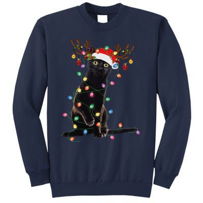 Reindeer Black Cat Christmas Lights Funny Cat Lover Gifts Sweatshirt