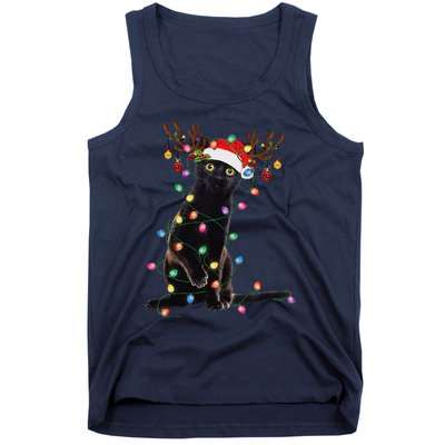 Reindeer Black Cat Christmas Lights Funny Cat Lover Gifts Tank Top