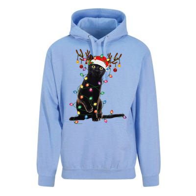 Reindeer Black Cat Christmas Lights Funny Cat Lover Gifts Unisex Surf Hoodie