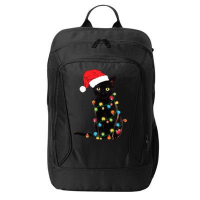 Retro Black Cat Christmas Light Funny Cat City Backpack