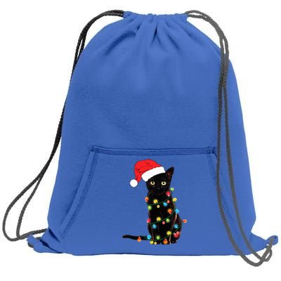 Retro Black Cat Christmas Light Funny Cat Sweatshirt Cinch Pack Bag