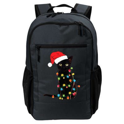 Retro Black Cat Christmas Light Funny Cat Daily Commute Backpack