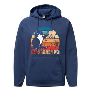 Retro Best Cat Grandpa Ever Funny Fist Bump Granddad Gift Performance Fleece Hoodie