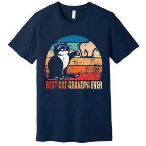 Retro Best Cat Grandpa Ever Funny Fist Bump Granddad Gift Premium T-Shirt