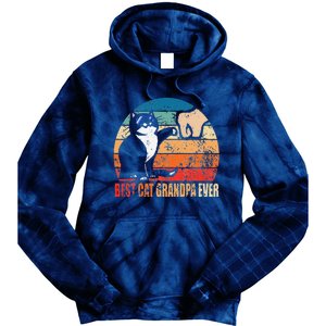 Retro Best Cat Grandpa Ever Funny Fist Bump Granddad Gift Tie Dye Hoodie