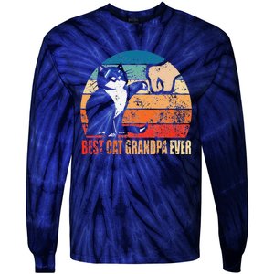 Retro Best Cat Grandpa Ever Funny Fist Bump Granddad Gift Tie-Dye Long Sleeve Shirt