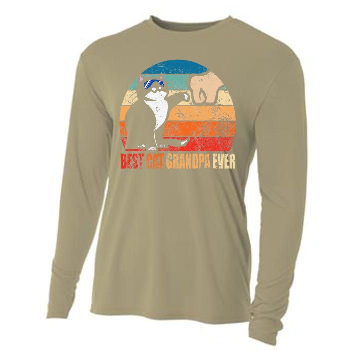 Retro Best Cat Grandpa Ever Funny Fist Bump Granddad Gift Cooling Performance Long Sleeve Crew