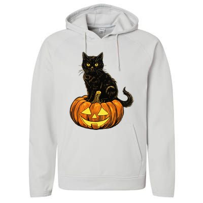 Retro Black Cat Halloween Pumpkin Costume Performance Fleece Hoodie