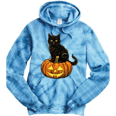 Retro Black Cat Halloween Pumpkin Costume Tie Dye Hoodie