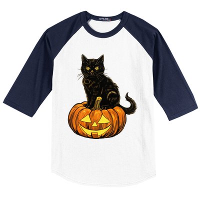 Retro Black Cat Halloween Pumpkin Costume Baseball Sleeve Shirt