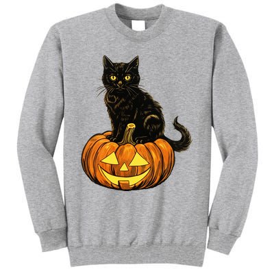 Retro Black Cat Halloween Pumpkin Costume Tall Sweatshirt