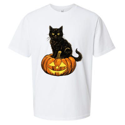 Retro Black Cat Halloween Pumpkin Costume Sueded Cloud Jersey T-Shirt