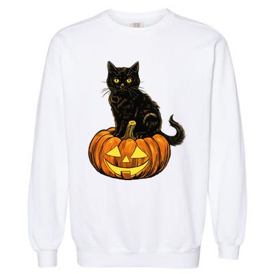 Retro Black Cat Halloween Pumpkin Costume Garment-Dyed Sweatshirt