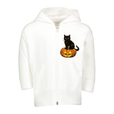 Retro Black Cat Halloween Pumpkin Costume Toddler Zip Fleece Hoodie