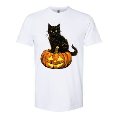 Retro Black Cat Halloween Pumpkin Costume Softstyle CVC T-Shirt