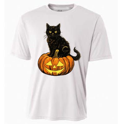 Retro Black Cat Halloween Pumpkin Costume Cooling Performance Crew T-Shirt