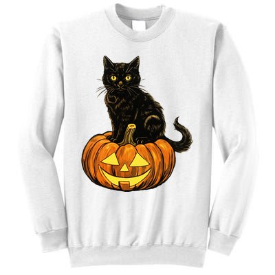 Retro Black Cat Halloween Pumpkin Costume Sweatshirt