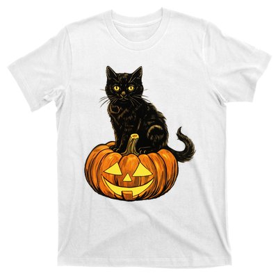 Retro Black Cat Halloween Pumpkin Costume T-Shirt