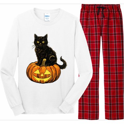 Retro Black Cat Halloween Pumpkin Costume Long Sleeve Pajama Set