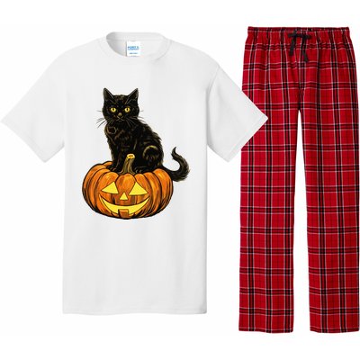 Retro Black Cat Halloween Pumpkin Costume Pajama Set