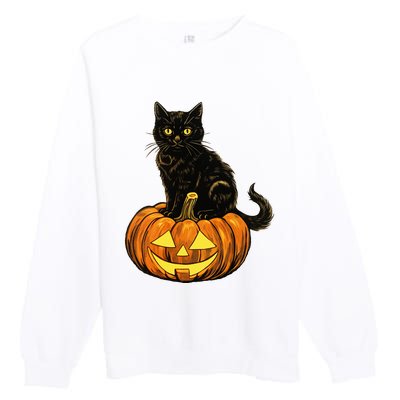 Retro Black Cat Halloween Pumpkin Costume Premium Crewneck Sweatshirt