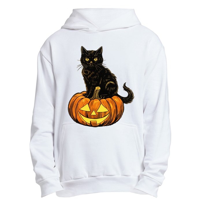 Retro Black Cat Halloween Pumpkin Costume Urban Pullover Hoodie