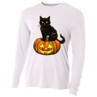 Retro Black Cat Halloween Pumpkin Costume Cooling Performance Long Sleeve Crew