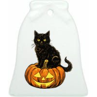 Retro Black Cat Halloween Pumpkin Costume Ceramic Bell Ornament