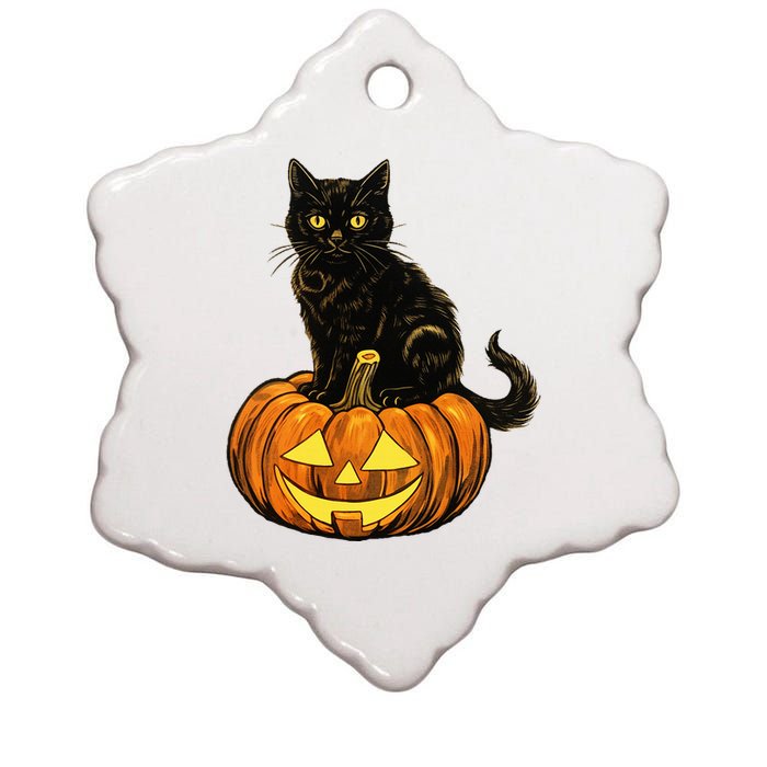 Retro Black Cat Halloween Pumpkin Costume Ceramic Star Ornament