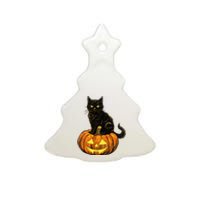 Retro Black Cat Halloween Pumpkin Costume Ceramic Tree Ornament