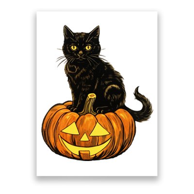 Retro Black Cat Halloween Pumpkin Costume Poster