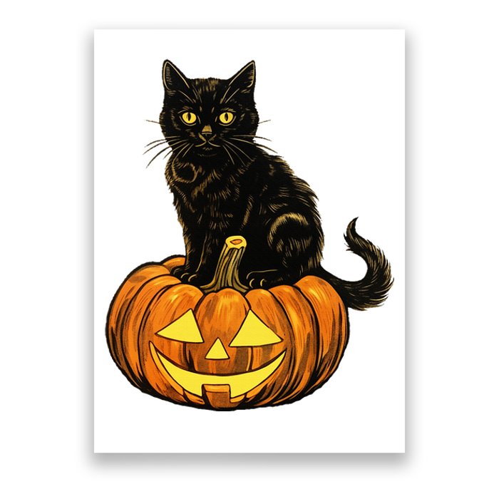 Retro Black Cat Halloween Pumpkin Costume Poster