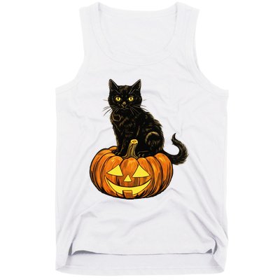 Retro Black Cat Halloween Pumpkin Costume Tank Top