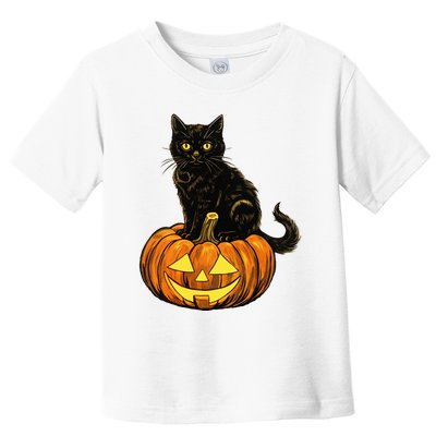 Retro Black Cat Halloween Pumpkin Costume Toddler T-Shirt