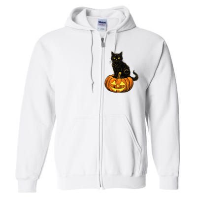 Retro Black Cat Halloween Pumpkin Costume Full Zip Hoodie